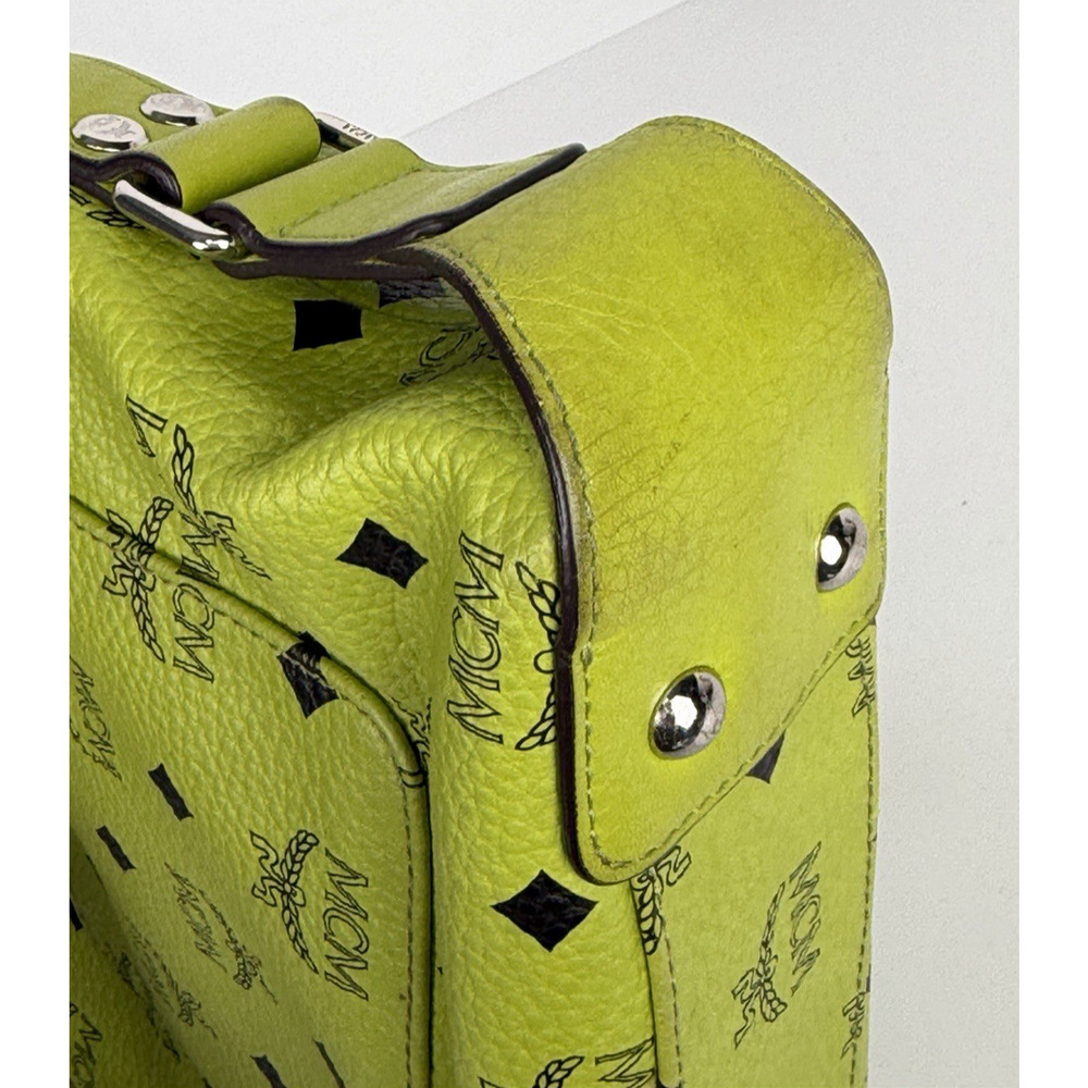 MCM Messenger Crossbody Bag in Neon Green Visetos Monogram Leather S-15 - Picture 9 of 16